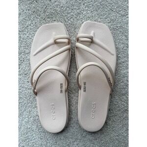 Crocs Miami Toe Loop Sandal Dew Pink Tan Square Toe Slide Womens 9 208678-6TY